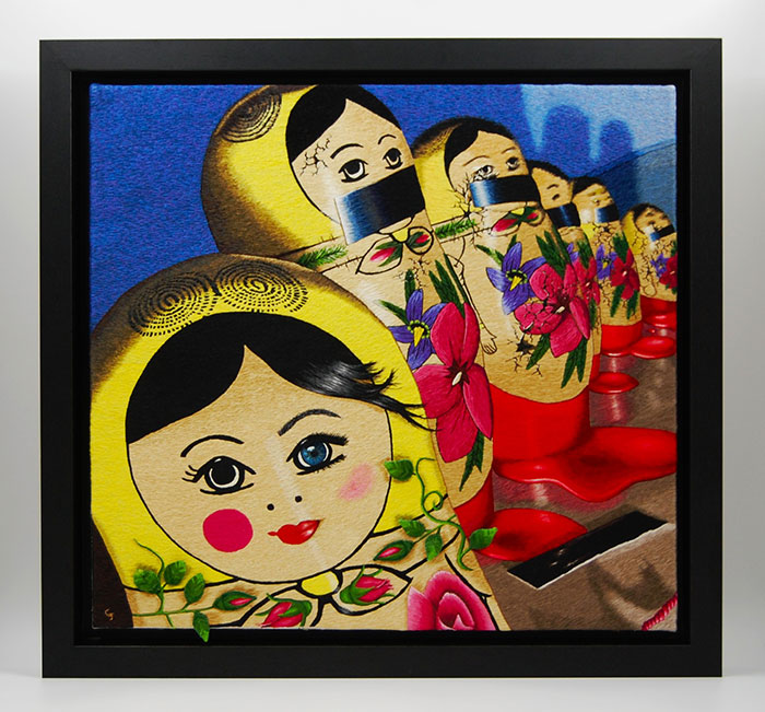 Completed in July 2026, this hand embroidery art piece by Cath Janes focuses on how generational silence can unwittingly condemn new mothers to the same maternal mental ill health as the women who came before them.
